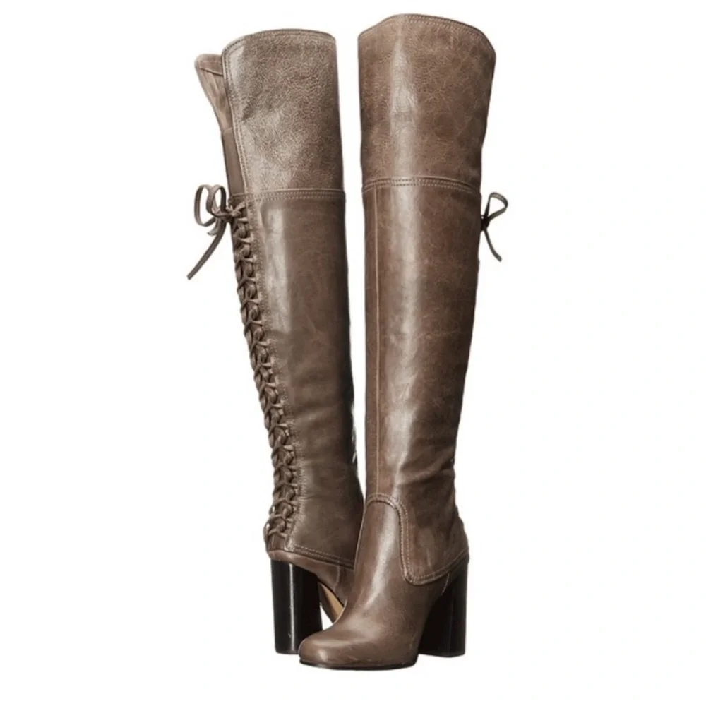 Vince Camuto Mushroom Brown Leather Over the Knee Boots Sz 9